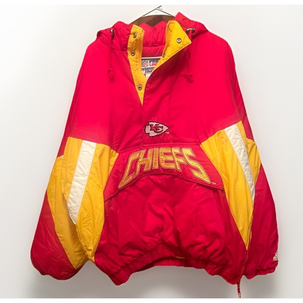 Vintage 90s Kansas City Chiefs Starter Pro Line Puffer Jacket Pullover 2XL EUC
